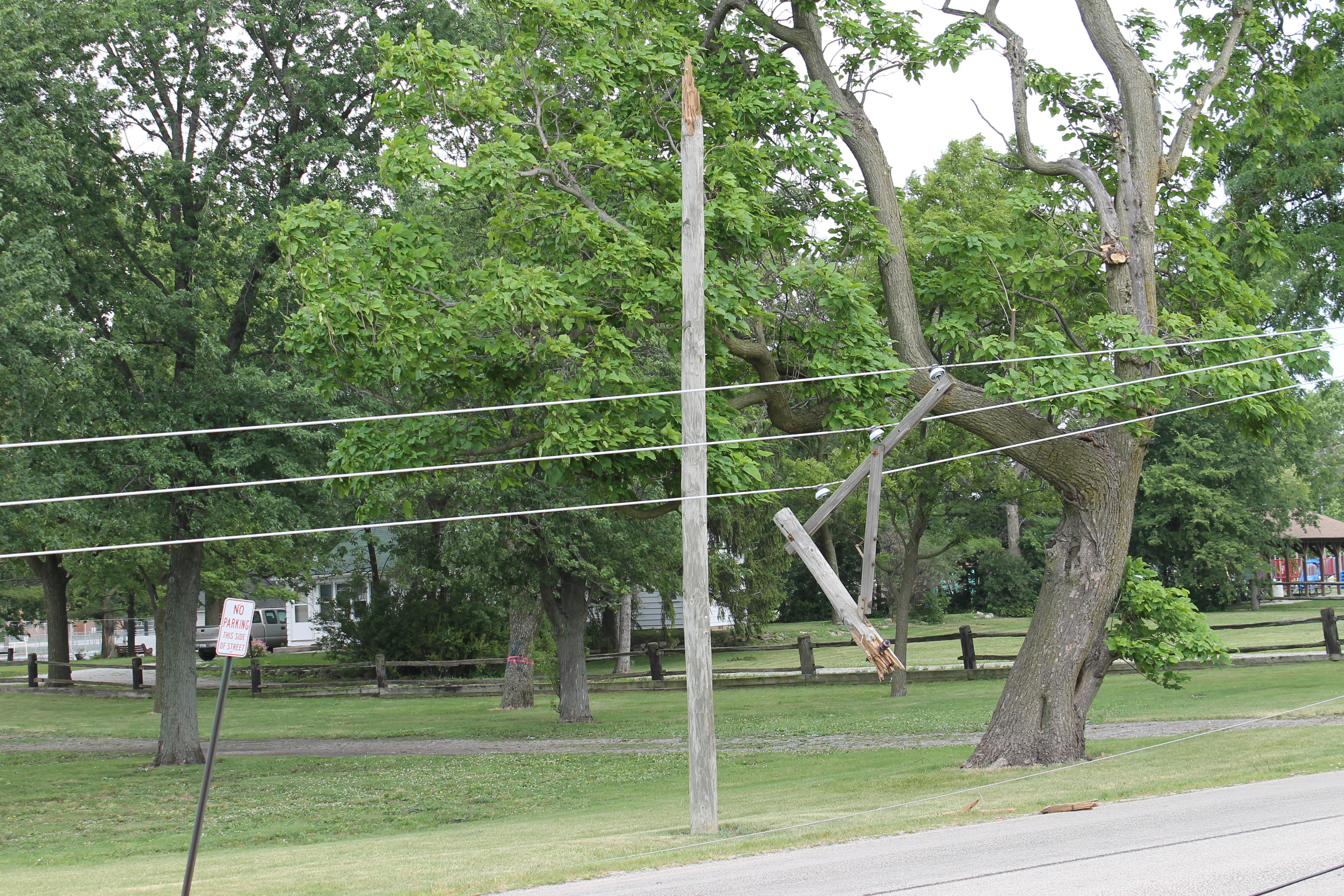 Power lines down at Will county Fair Grounds on West street in Peotone.  Photo by Dave Sommerfeld